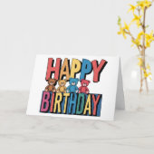 Grappige kleurrijke teddyberen Happy Birthday Kaart (Gele Bloem)
