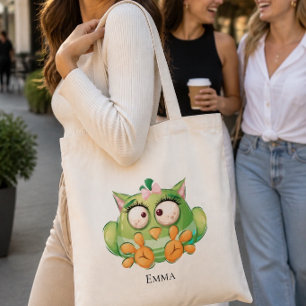 Grappige Kleurrijke Uil Persoonlijke Boodschappent Tote Bag