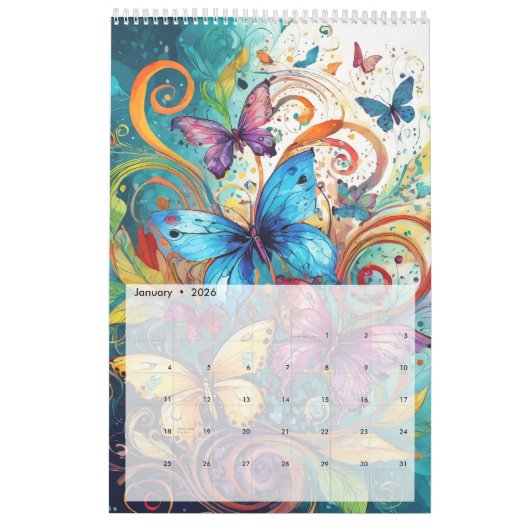 Grappige kleurrijke vlinders kalender (Jan 2026)