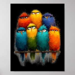 Grappige Kleurrijke Vogel Kunst Gekke Vogels Famil Poster