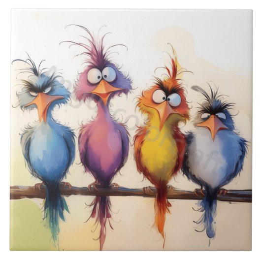 Grappige kleurrijke vogels tegeltje (Voorkant)