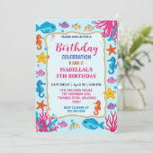 Grappige kleurrijke zeepaardster verjaardagsfeestj save the date (Staand voorkant)