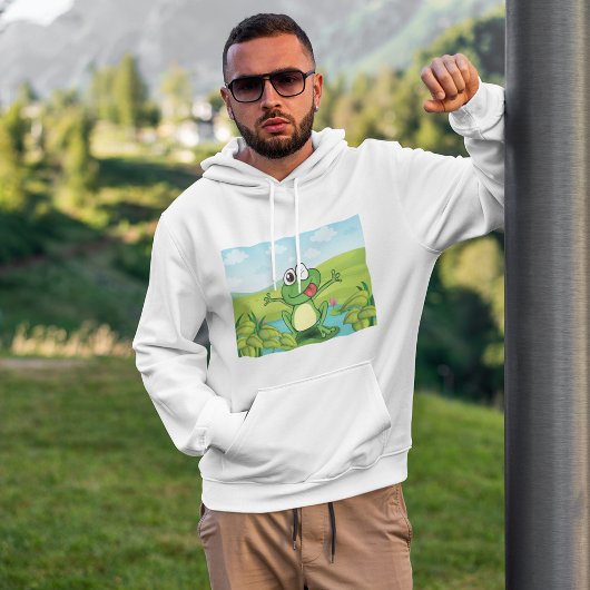 Grappige Knipogende Kikker op Waterlelie Vijver Hoodie
