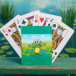 Grappige Knipogende Kikker op Waterlelie Vijver Pokerkaarten