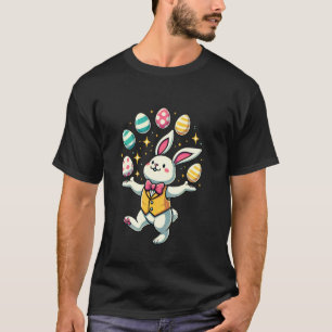 Grappige knuffel Paashaas jonglerend met kleurrijk T-shirt