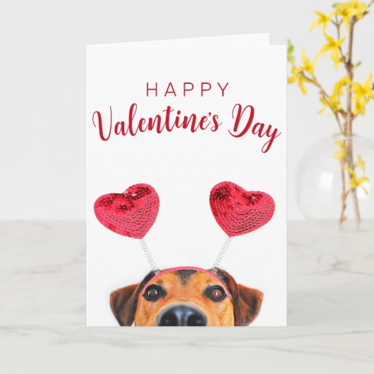 Grappige knuffel Valentijnsdag hond hart hoofdband Kaart (Gele Bloem)
