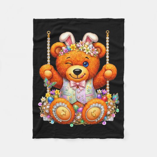 Grappige knuffelende teddybeer knipogende ogen paa fleece deken (Voorkant)