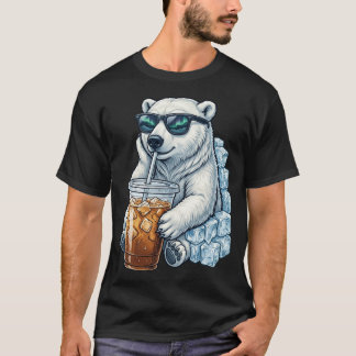 Grappige knuffelige ijsbeer die koele ijskoffie dr t-shirt