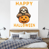Grappige knuffelige luiaard met pompoen canvas afdruk (Insitu (Slaapkamer))