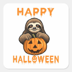 Grappige knuffelige luiaard met pompoen vierkante sticker