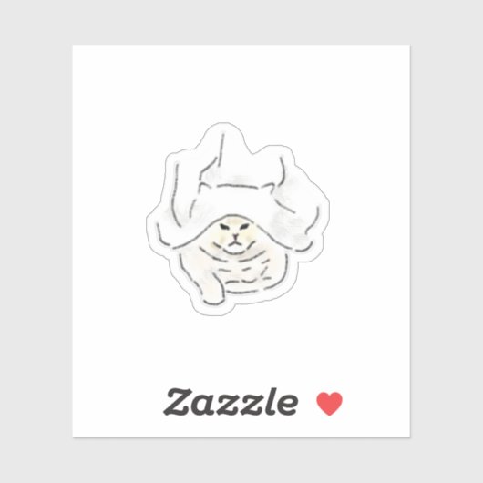 Grappige Knuffelkat met Handdoek Handgetekende Kun Sticker (Vel)