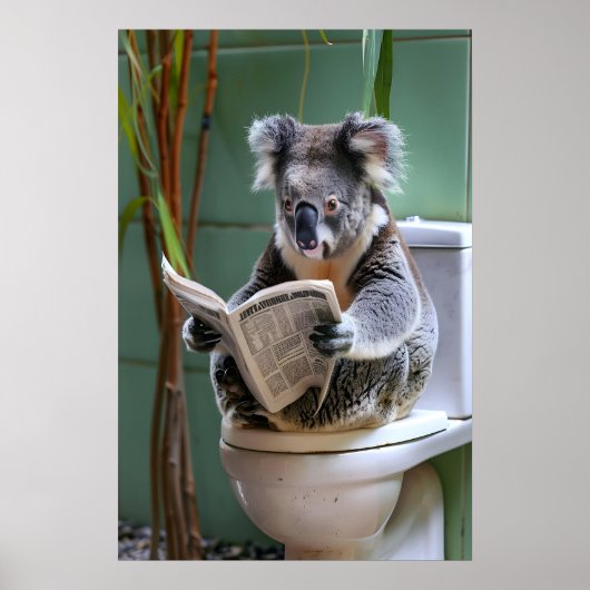 Grappige Koala-badkamerprint, Krant lezen Poster (Voorkant)