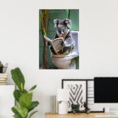 Grappige Koala-badkamerprint, Krant lezen Poster (Thuiskantoor)