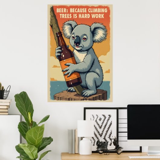 Grappige Koala Beer Art - Het beklimmen van bomen  Poster (Thuiskantoor)