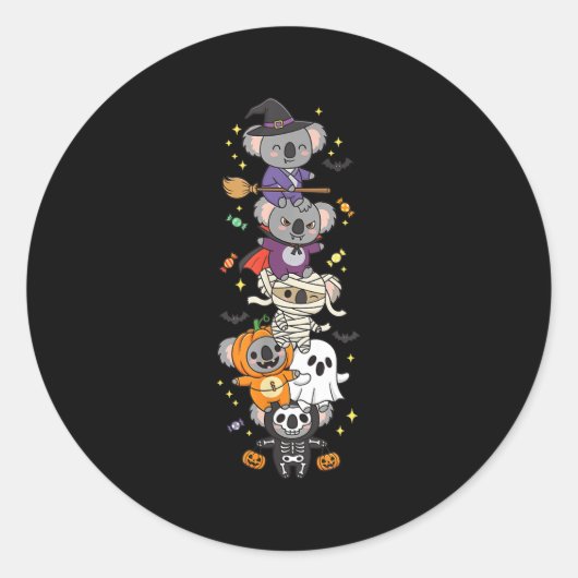 Grappige Koala Witch Vamre Ghost Halloween Kinder Ronde Sticker (Voorkant)