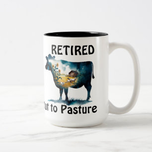 Grappige Koe Boerderij Thema Pensioen Uitgeweid Tweekleurige Koffiemok