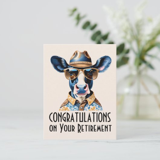 Grappige Koe Cowboy Felicitaties met Pensioneering Briefkaart (Staand voorkant)