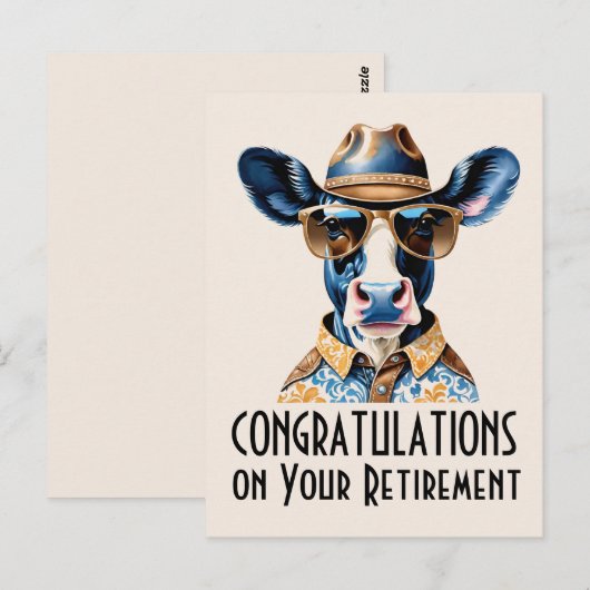Grappige Koe Cowboy Felicitaties met Pensioneering Briefkaart (Voorkant / Achterkant)