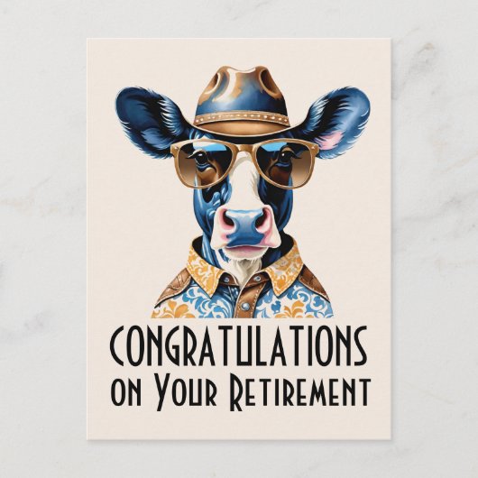 Grappige Koe Cowboy Felicitaties met Pensioneering Briefkaart (Voorkant)