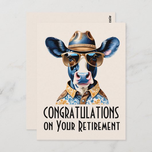 Grappige Koe Cowboy Felicitaties met uw Pensioen Briefkaart (Voorkant / Achterkant)