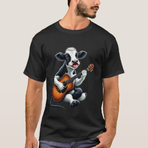 Grappige Koe die Gitaar Speelt Ontwerp voor Muziek T-shirt