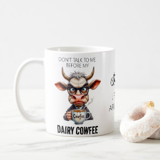 Grappige Koe Die Koffie Drinkt Typografie Koffiemok