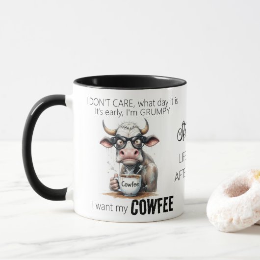 Grappige Koe Drink koffiequote Mok (Met donut)