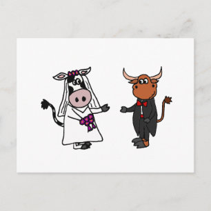 Grappige Koe en Bull Wedding Briefkaart