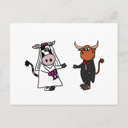Grappige Koe en Bull Wedding Briefkaart (Voorkant)