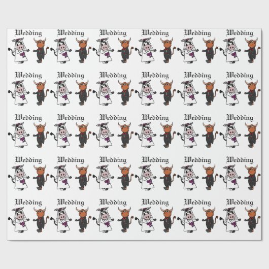 Grappige Koe en Bull Wedding Cadeaupapier (Vlak)