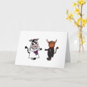 Grappige Koe en Bull Wedding Kaart (Gele Bloem)