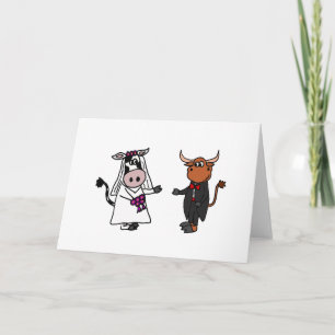 Grappige Koe en Bull Wedding Kaart