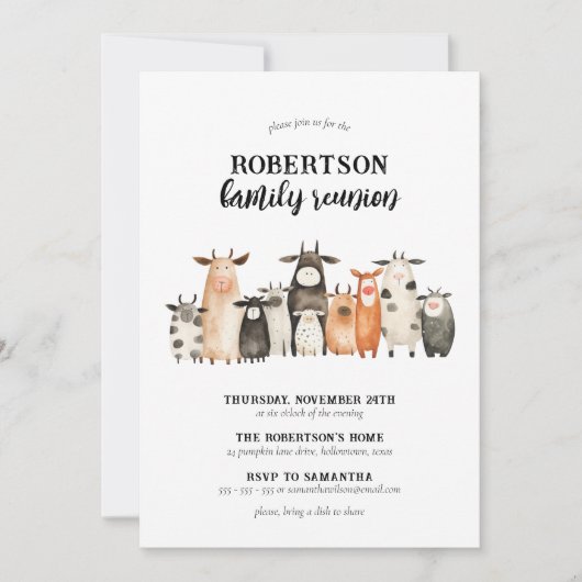 Grappige Koe Familiereünie Kaart (Voorkant)