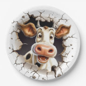 Grappige koe gezicht land picknick boerderijdieren papieren bordje (Voorkant)