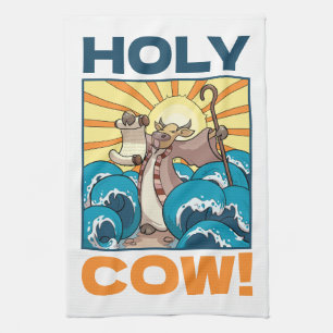 Grappige Koe Heilige Koe! Visuele Woordspeling Die Theedoek