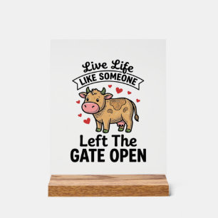 Grappige koe hek open vintage gravure shirt ontwer acryl bord