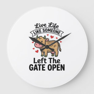 Grappige koe hek open vintage gravure shirt ontwer grote klok