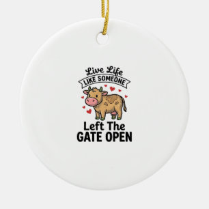 Grappige koe hek open vintage gravure shirt ontwer keramisch ornament