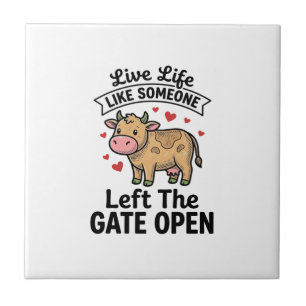 Grappige koe hek open vintage gravure shirt ontwer tegeltje