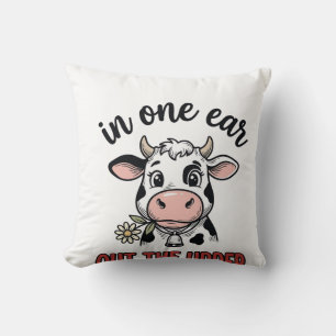 Grappige Koe In Eén Oor Uit De Uier Shirt Ontwerp_ Kussen