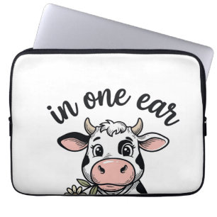 Grappige Koe In Eén Oor Uit De Uier Shirt Ontwerp_ Laptop Sleeve