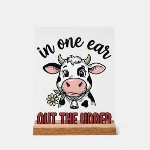Grappige Koe In Een Oor Uit De Uier T-Shirt Ontwer Acryl Bord