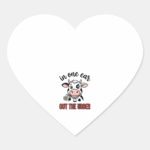 Grappige Koe In Een Oor Uit De Uier T-Shirt Ontwer Hart Sticker