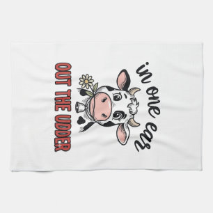 Grappige Koe In Een Oor Uit De Uier T-Shirt Ontwer Theedoek