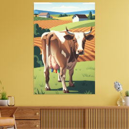 Grappige koe jaren 30 WPA nationale parken stijl Canvas Afdruk