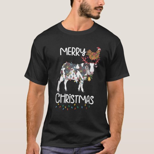 Grappige Koe Kip Boerderij Kerstoutfit voor Boer T-shirt (Voorkant)