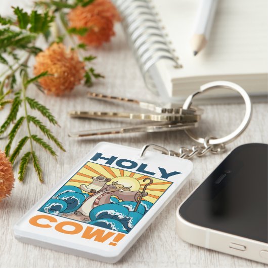 Grappige Koe, Koe! Visual Pun Animal Cartoon Sleutelhanger (Voorkant Rechts)