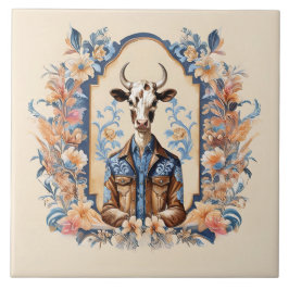 Grappige Koe Kunst Keurige Oude Cowboy uit het Wil Tegeltje