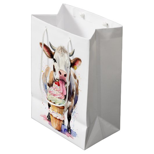 Grappige Koe likken cupcakes voor Koe liefhebbers Medium Cadeauzakje (Voorkant Gekanteld)