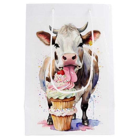 Grappige Koe likken cupcakes voor Koe liefhebbers Medium Cadeauzakje (Achterkant)